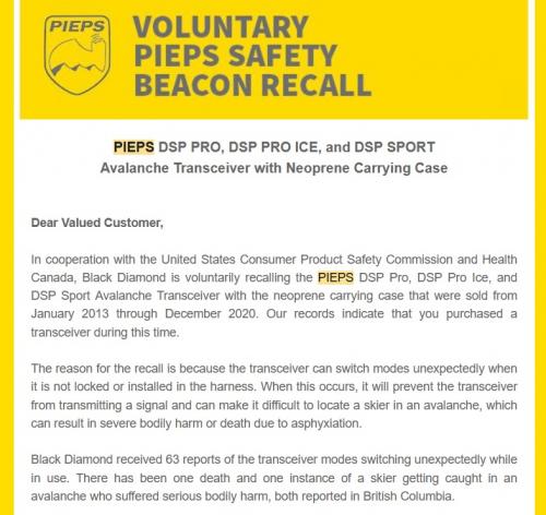bd pieps recall